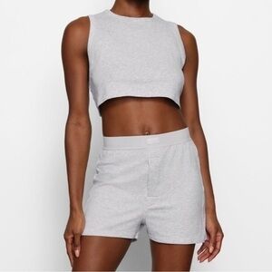 Skims Boyfriend Loose Boxer Unisex Collection Light Heather Grey XXS